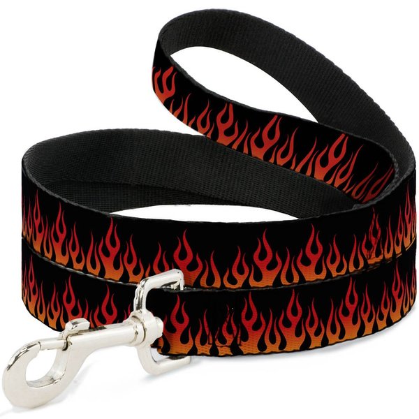 Buckle-Down Pet Leash - Flames Black/Orange/Red - 6 Feet Long - 1" Wide