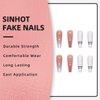 SINHOT Medium Coffin Press on Nails Ballerina Fake Nails Glossy Glue on Nails Gold Line Acrylic Nails with White Gradient False Nails Designs 24 pcs