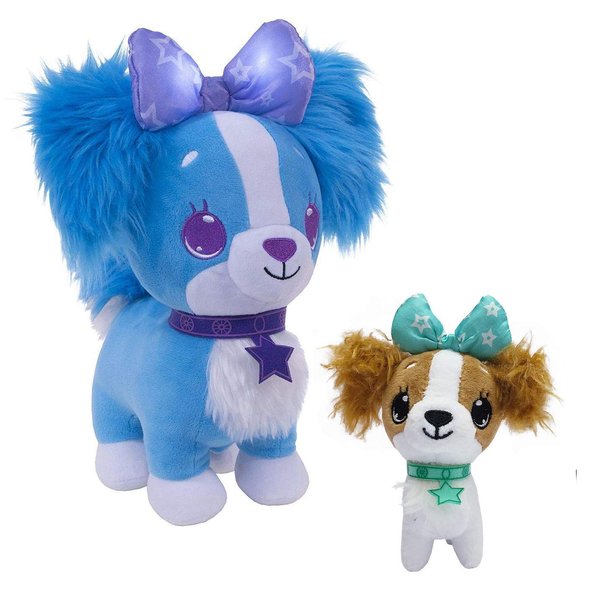 Wish Me Pets Bundle - Light Up LED Stuffed Animals - Blue Cavalier Puppy and Mini Brown Cavalier Puppy