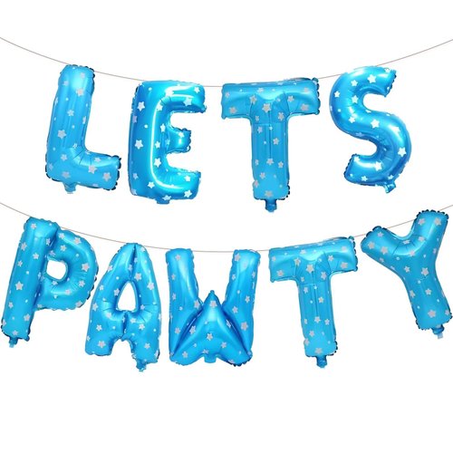 9 Pcs Lets Pawty Balloons Banner 16 Inch, Dog Cat Pet Birthday Letters Sign Lets Pawty Balloons Happy Birthday Banner for Pet Dog Cat Party Supplies Decorations (Star Blue)