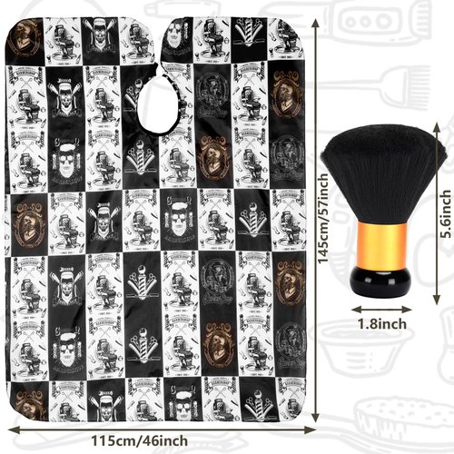 FEBSNOW Hair Cutting Cape Kit,Professional Barber Cape with Neck Duster Brush for Adults Waterproof Salon Cape with Adjustable Closure Snap Salon Barber Supplies 47x55 Inches(Black and White Plaid)