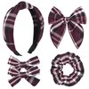 DEEKA School Uniform Plaid Hair Bows & Knotted Plaid Headband & Scrunchies Fable Hair Bow Set Alligator Clips for Toddler Girls Hair Accessories for Little School Girls (Burgundy)