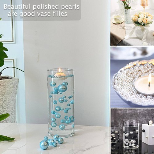 Z-synka 120 Pieces Floating NO Hole Pearls and 500 Pieces Transparent Beads,Pearl Beads Cream White Floating Beads for Vases Floating Candles Home Weddings Table Centerpieces Party Decor