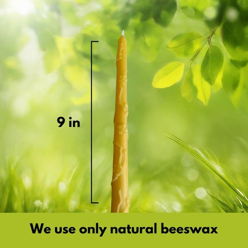 Handmade 9-Inch Pure Beeswax Taper Candles - Bees | Natural, Eco-Friendly Decor | Perfect for Gifts & Unique Home Decor