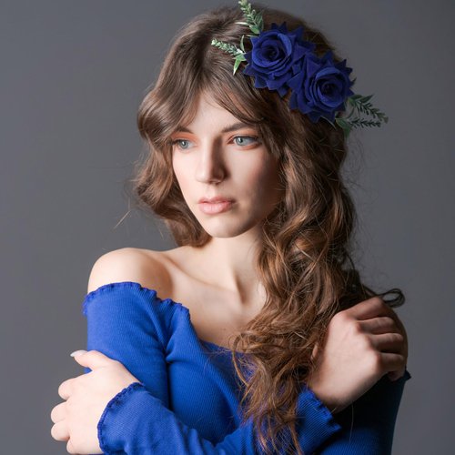 Geyoga 6 Pcs Rose Flower Hair Clip with Rose Flower Hair Comb Women Rose Flower Hair Accessories Bridal Rose Headpiece Flower Hairpin Rose Brooch for Women Girls Wedding Dancing Party (Navy Blue)