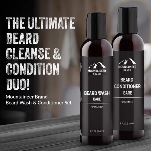Mountaineer Brand Basic Beard Bundle | Beard Wash and Conditioner for Men | Beard Shampoo / Beard Conditioner Set | Deep Cleans | Leaves Hair Soft and Hydrated | Unscented | 2 Count | 8oz