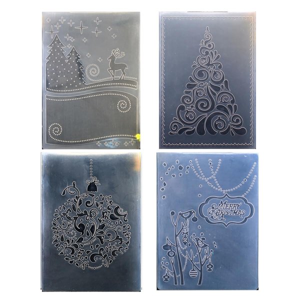 Kwan Crafts 4 pcs Different Style Christmas Deer Tree Giftbox Plastic Embossing Folders for Card Making Scrapbooking and Other Paper Crafts