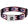 Dog Collar Seatbelt Buckle Ohio Flag Repeat Black 18 to 32 Inches 1.5 Inch Wide