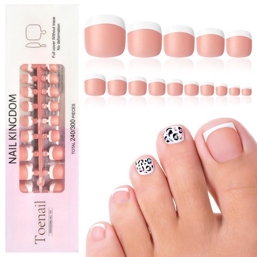 Lifextol Press on Toenails French Tip Toe Nails Press ons Fake Toe Nails Press ons,15 Sizes Press on Toe Nail Tips, 240pc Toe Nails Press on Toenails French Tip for Gils, Toe Press on Nails for Women