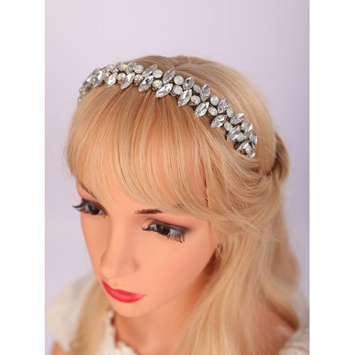 Teyglen Rhinestone Wedding Headband Silver Crystal Headpiece Bridal Headband Rhinestone Hair Band Hoop Wedding Party Hair Accessories for Women Girls (Silver)