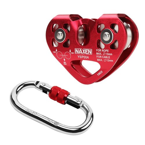 NAXEN Zip Line Pulley Tandem Speed Dual Trolley with Oval Carabiner