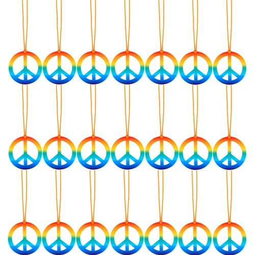 Tatuo 20 Pack Peace Sign Pendant Necklace Rainbow Hippie Necklace 60's 70's Costume Accessory Set for Hippie Birthday Party Accessories for Women Men Kids