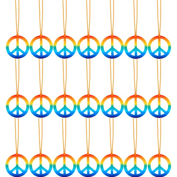 Tatuo 20 Pack Peace Sign Pendant Necklace Rainbow Hippie Necklace 60's 70's Costume Accessory Set for Hippie Birthday Party Accessories for Women Men Kids