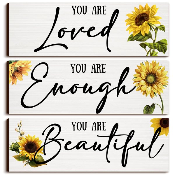 3 Pieces Sunflower Wall Decor You Are Loved Wall Art Farmhouse Sunflower Wall Decor for Living Room Kitchen Bedroom Bathroom (Motivative Sunflower)