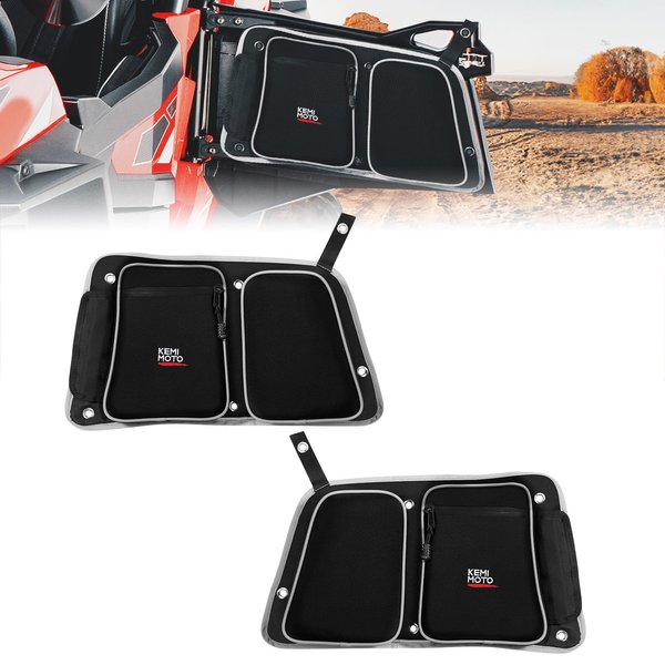 KEMIMOTO UTV Rear Door Bags with Removable Knee Pad and Cup Holder, Side Door Bags Compatible with Polaris RZR XP 4 1000, XP4 Turbo/Turbo S, RZR 4 900, 1680D Polyester Storage Bags