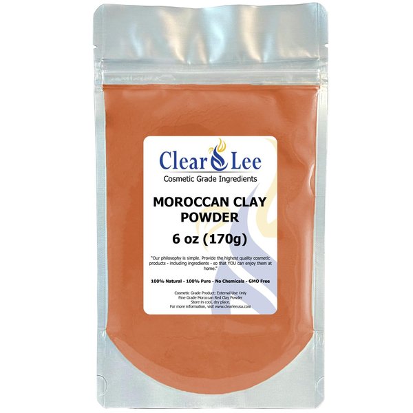 ClearLee Moroccan Red Clay Cosmetic Grade Powder - 100% Pure Natural Powder - Great For Skin Detox, Rejuvenation, and More - Heal Damaged Skin - DIY Clay Face Mask (6 oz)