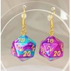 d20 20-Sided Polyhedral Dice Earrings - Hook with Earnuts (Light Blue-Purple Swirl)