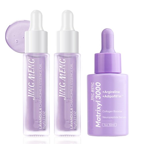 2 PCS JING MENG LAVANDULA CHAMOMILE SERUM, MATRIXYL 3000 SERUM, COLLAGEN BOOSTER, Unique oil-in-serum contains 3,000 soft beads, Relieve Fatigue, Soothe, No Color, BIO-MICRO CAPSULE TECHNOLOGY