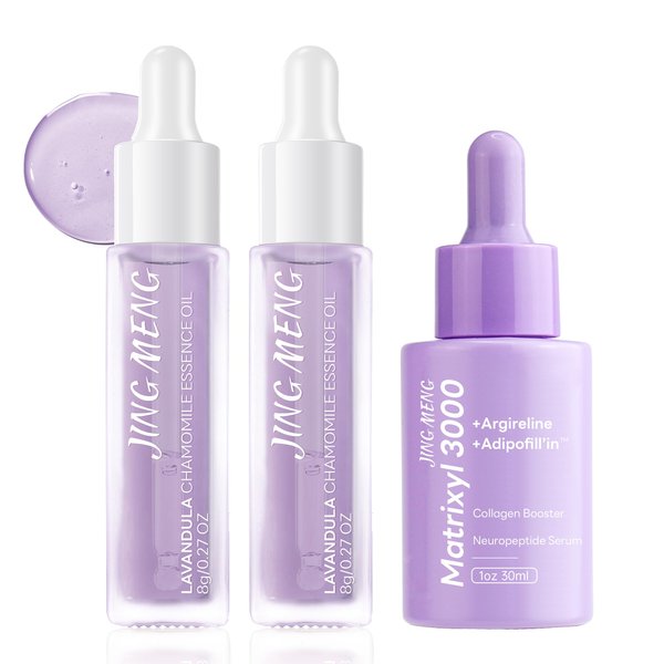 2 PCS JING MENG LAVANDULA CHAMOMILE SERUM, MATRIXYL 3000 SERUM, COLLAGEN BOOSTER, Unique oil-in-serum contains 3,000 soft beads, Relieve Fatigue, Soothe, No Color, BIO-MICRO CAPSULE TECHNOLOGY