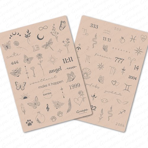 Guapa 3pcs Tiny Tattoo Practice Skin over 80 Unique Stencil Designs Realistic Replication Tattoo Stencil Designs for Real Tattoos (Pink Sheet)