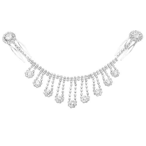 Rosemarie & Jubalee Women's Dangling Flower Design Draping Crystal Rhinestone Tikka Hair Comb Circlete Diadem Head Chain Crown Tiara
