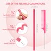 Chuangdi 20 Pcs Flexible Curling Rods, Soft Foam No Heat Hair Rollers Curlers and Steel Pintail Rat Tail Comb, for Women Girls Long and Short Hair (Dark Pink, 0.31 x 9.4 Inch)
