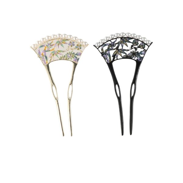 Pearl Hollow Fan Hairpin,2PCS U-shaped Hairpin,Chinese Style Hair Sticks,Fan Hair Stick,Cute Pins Pick,Vintage Hair Fork for Women