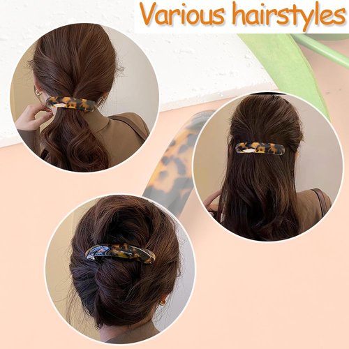 French Tortoise Shell Hair Barrettes for Women Thick Thin Fine Hair Clips Hairpins Acrylic Acetate Barrette Hair Slides Ponytail Holders Leopard Print Womens Styling Hair Accessories