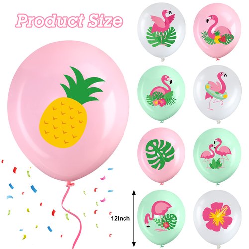 45 Pieces Flamingo Balloons Tropical Leaf Pineapple Hibiscus Balloons 12 Inches Hawaiian Luau Latex Balloons for Tropical Hawaii Flamingo Birthday Wedding Baby Shower Party Decorations Supplies