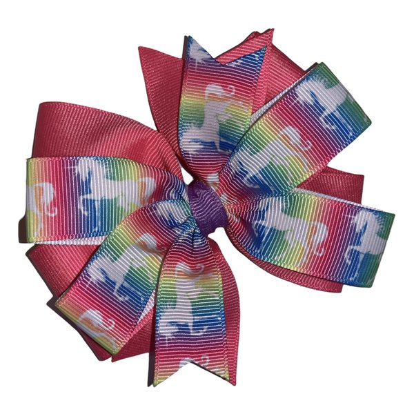 Rainbow Unicorn Pinwheel Hair Bow 4"
