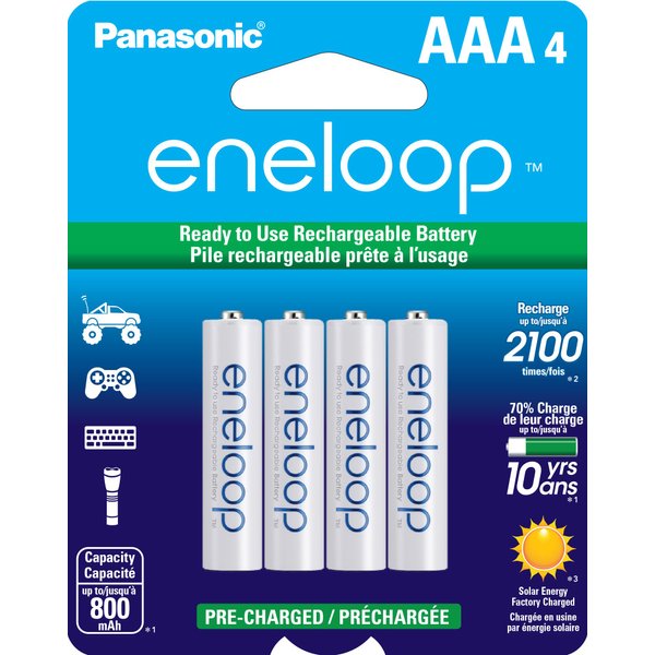 Eneloop Panasonic BK-4MCCA4BA AAA 2100 Cycle Ni-MH Pre-Charged Rechargeable Batteries, 4-Battery Pack