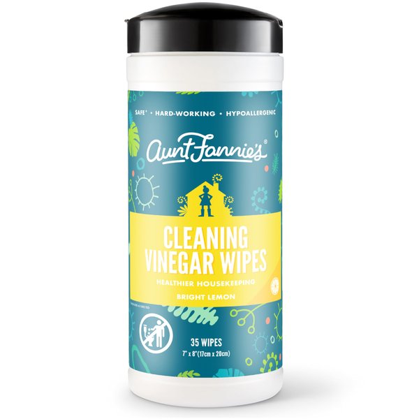 Aunt Fannie's Natural Cleaning Vinegar Wipes, Multipurpose Surface Cleaner, Bright Lemon Scent, 35 Count (Pack of 1), Packaging May Vary