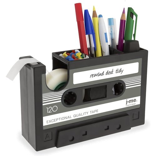 Cassette Tape Dispenser Pen Holder Vase Pencil Pot Stationery Desk Tidy Container Office Stationery Supplier Gift (Black)