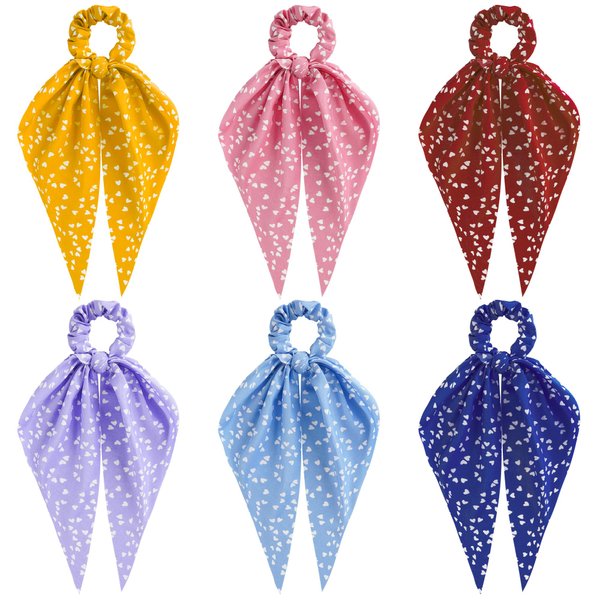 6 Pcs Hair Scarf Scrunchies Cute Ribbon Hair Ties for Girls Heart Pattern Bow Hair Ties Elastic Hair Bands Soft Hair Scrunchy for Women and Girls Ponytail Holder