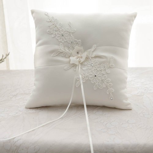 Awtlife Flower Wedding Ring Pillow Ivory Cushion Bearer for Beach Wedding 8.26 Inch