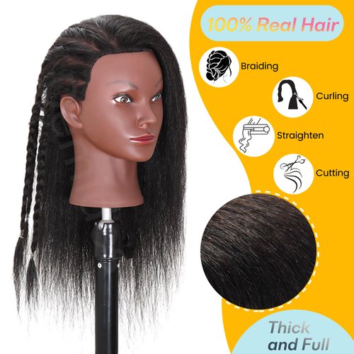 Demides Mannequin Head Human Hair 16", Braiding Doll Practice Head Made By 100% Real Hair, Cosmetology Manikin Head For Hairdressers Practice Braiding Hair Styling