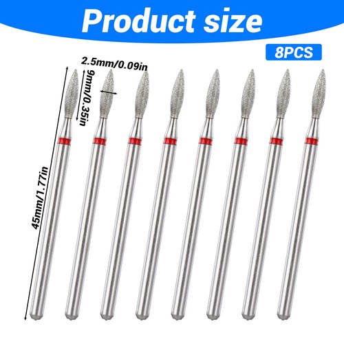 8pcs Flame Cuticle Drill Bit, Cuticle Clean Nail Drill Bit Fine Grit, Russian Manicure Drill Bits, Diamond Nail Bits Set with Case for Nail Salon Manicure Electric File Cuticle Dead Skin Nail Prepare