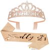 BAHABY Rose Gold 21st Birthday Sash and Crown 21st Birthday Decorations for Her It's My 21 Birthday Tiara Birthday Party Favors