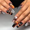 24 Pcs Halloween Press on Nails Medium Coffin Square - SHANRUN Ballerina Fake Nails Press ons Nail Art French Tip Glue on Nails Full Cover Artificial Acrylic False Nails with Ghost Spider Web Design