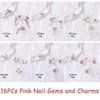 16Pcs Pink Butterfly Moon Heart Nail Charms for Nail Art Luxury 3D Silver Crystals Nail Gems Metal Pink Planet Heart Moon Nail Art Rhinestones for Acrylic Nails Jewelry DIY Manicure Accessories