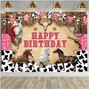 Western Cowboy Birthday Backdrop Western Cowboy Rodeo Background Cow Print Cowboy Wild West Birthday Boys Baby Shower Party Supplies Happy Birthday Party Banner Cake Table Banner (7X5FT)