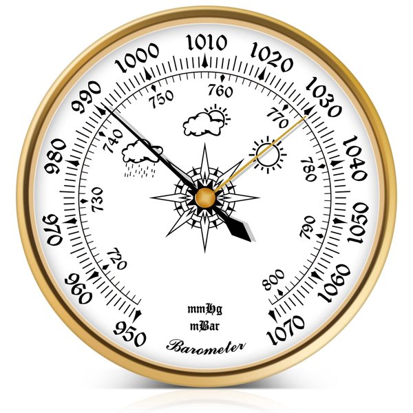 Barometer Weather Station - 5Inch Home Wireless Weather Station Indoor Outdoor Hanging Barometer for Home Wall, Fishing Boat, Baby Room, Office, Stainless Steel Enclose, Acrylic Glass