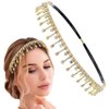 Fstrend Rhinestone Head Chain Tassel Elastic Crystal Hair Band Forehead Bridal Headband Prom Headpieces for Women (AB Gold)