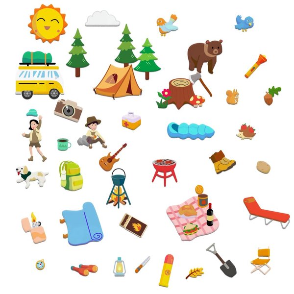 BEUNITONE 50PCS Camping Theme Felt Board Pieces Felt Story Board Set Colorful Storytelling Flannel Board Interactive Early Learning Teaching Play Kits for Classroom Christmas Birthday Gift