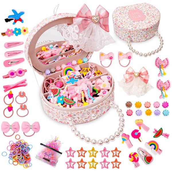 Rolling Art Hair Accessories for Girls Hair Clips Including Jewelry Box Hair Stuff Hair Barrettes Hair Ties Hair Bows Teen Girl Gift Toys for Girls Age 3-12