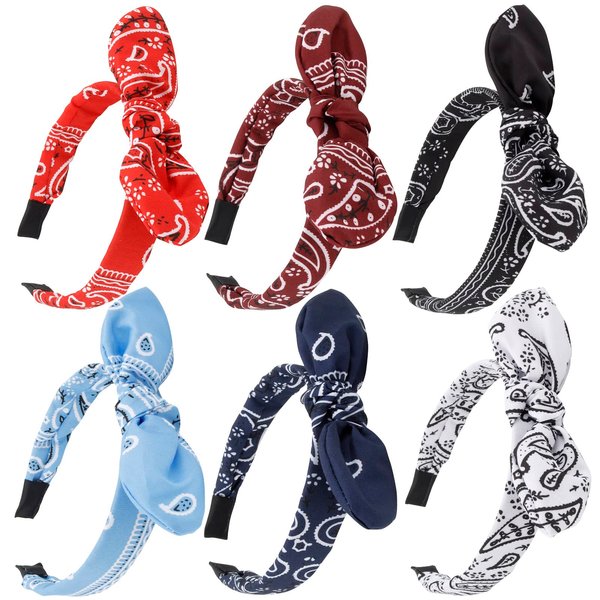 TOBATOBA 6 Pack Bandana Headbands for Women Knotted Bow Headbands for Women Girls Cute Bunny Ears Headbands Top Knot Headband Wire Headband Bandanas for Women Kids Headbands Hair Accessories for Women