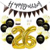 Daimay 26th Birthday Party Decorations Gold Black Happy Birthday Latex Confetti Balloons Triangle Flag Banner Number 26 Foil Balloon Cake Topper for Men Women Anniversary Birthday Party Supplies