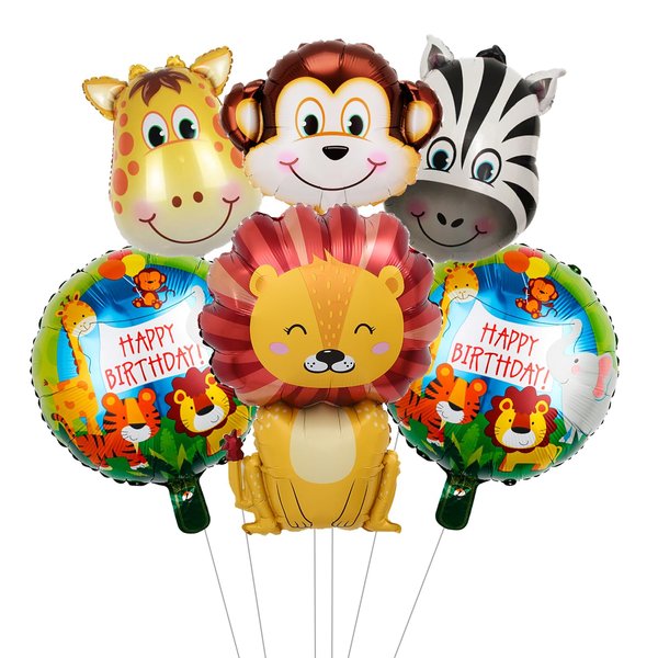 6Pcs Jungle Animal balloons Set, Jungle Safari Birthday Party Decorations for Boy Kids Safari Jungle Baby Shower Wild Birthday Zoo Party Decorations