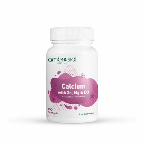 AMBROSIAL Calcium Magnesium Zinc & Vitamin D3 | High Potency Calcium Supplement for Healthy Bones Muscles & Teeth | Highly Bioavailable Calcium Citrate Formula 60 Softgels