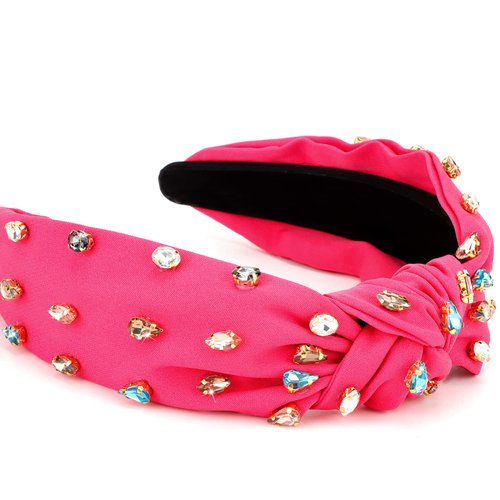 YISSION 1PC Crystal Knotted Headband for Women Non Slip Rhinestone Headband Hot Pink Head Band Fashion Wide Headbands Hair Accessories for Women Girls